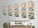 Skinny Art Tall Art Framed Canvas Print Stylized Morning Glory Blossoms In Subtle Pastel Hues Ukiyo-e Japanese Style Art Wood Block Print