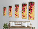 Skinny Art Tall Art Framed Canvas Print Bold Fuchsia Flowers In Dynamic Composition Over A Vibrant Yellow Background Ukiyo-e Japanese Style Art
