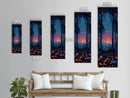 Majestic Nightfall Amidst Illuminated Trees Skinny Art Tall Art Framed Canvas Print Japanese Style Art Ukiyo-e Art Wood Block Print Tranquil Decorative