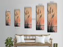 Reeds Silhouetted Against Soft Orange Sunset Skinny Art Tall Art Framed Canvas Print Japanese Style Art Ukiyo-e Art Wood Block Print Tranquil Scenic