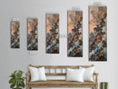 Warriors In A Dynamic Battle Scene With A Dramatic Sky And Fiery Background, Tall Skinny Art Wall Art Framed Canvas Print Japanese Style Art