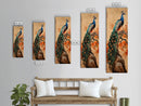 Majestic Peacock Perched On A Branch With Autumn Leaves, Skinny Art Tall Wall Art Framed Canvas Print Japanese Style Art