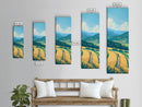 Scenic Countryside Pathway with Fields and Mountains, Skinny Framed Canvas Print for Wall Decor
