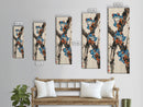 Three Blue Tree Frogs Branches Japanese Tall Wall Art Skinny Framed Canvas Print Ukiyo-e Style