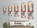 Serene Japanese Winter Landscape Highlighting A Red Bridge Snow-Covered Pines Under A Peaceful Sky Tall Framed Canvas Print Nature Scene
