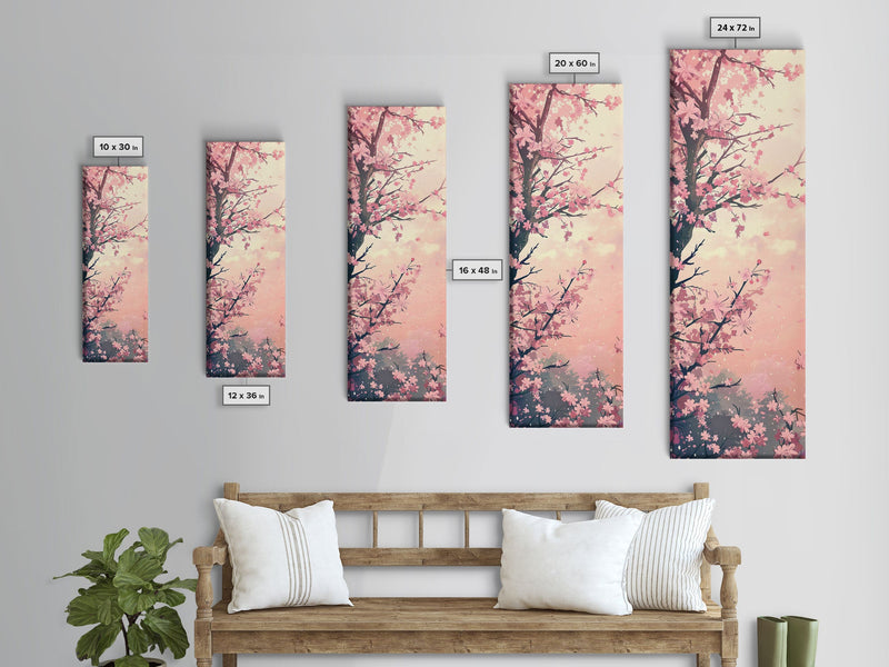 Beautiful Cherry Blossoms Blooming On Tree Branch Against Soft Pastel Background Captured Tall Framed Canvas Print Floral Home Decor