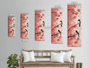 Red and Black Maple Leaves with Birds Perched on Branches Japanese Framed Canvas Print Ukiyo-e Art Skinny Tall Art
