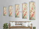 Cherry Blossom Japanese Art Skinny Wall Art Framed Canvas Print in Light Pastel Colors on Branch Against Subtle Green Background