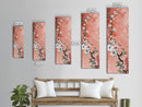 Skinny Art Tall Art Cherry Blossoms Wood Block Print Japanese Style Art With Delicate Branches On Soft Pink Background Framed Canvas Print