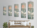 Graceful Swans With Peaceful Lake And Reflecting Sun Ukiyo-e Wood Block Skinny Tall Japanese Style Art Framed Canvas Print