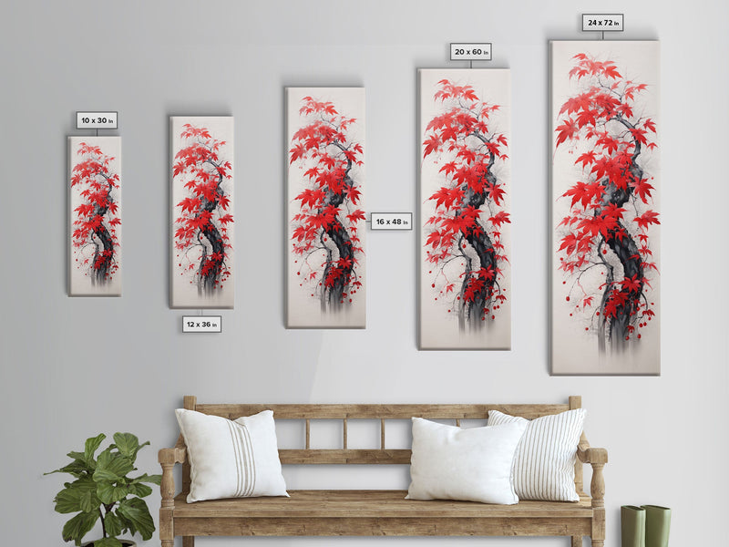 Autumn Leaves On A Twisted Trunk, Tall Skinny Canvas Print, Perfect For Feng Shui Spaces, Japanese Style Wall Art