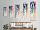 Colorful Leaves Hanging From Branches - Skinny Art Tall Art Framed Canvas Print Japanese Style Art Ukiyo-e Art