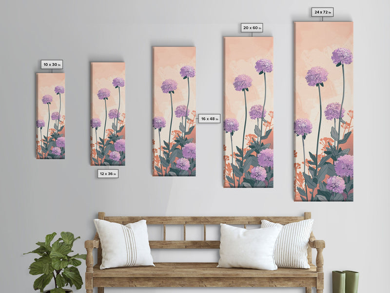 Beautiful Purple Flowers Standing Tall In Japanese Style Ukiyo-e Art Framed Canvas Print Skinny Art Tall Art