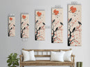 Crows On Bare Tree Branches Against Red Sun Skinny Art Wood Block Print Japanese Style Art Framed Canvas Print Tall Art Ukiyo-e Art