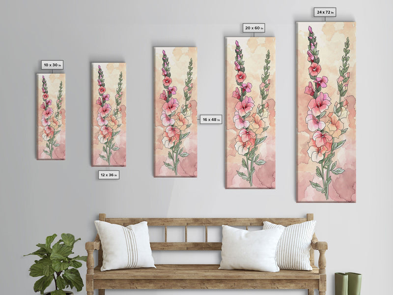 Vibrant Gladiolus Skinny Art Tall Art Japanese Ukiyo-e Inspired Floral Framed Canvas Print for Brightening Any Room