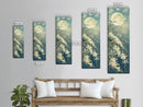 Delicate White Flowers and Full Moon in a Tranquil Night Setting - Skinny Art, Japanese Wall Decor, Framed Canvas Print, Ukiyo-e Style
