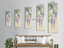 Cascading Wisteria Blossoms in Shades of Purple and Green - Skinny Art, Japanese Wall Decor, Framed Canvas Print, Ukiyo-e Style