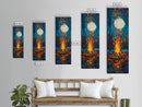 Moonlit Campfire Framed Canvas Print moody art mountain painting above couch art rustic wall art tall narrow art