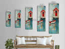 Red Boathouse Coastal Scene Framed Canvas Print | Nautical Decor | Seascape Painting | Rustic Wall Art | Coastal Painting