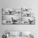 Duck family, bird art, whimsical art, coastal decor, nature painting, extra wide art, panoramic art, above couch art, framed canvas print
