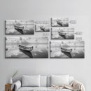 Tranquil Canoe Reflection, lake Tahoe art, nautical decor, seascape painting, coastal landscape art, panoramic painting, framed canvas print