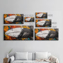 Feather Painting, whimsical art, black and white painting, abstract painting, moody art, colorful background, modern decor, Framed Canvas Print