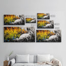 White Rabbit, whimsical art, forest at dusk painting, rustic wall art, farmhouse art, wildflower painting, Framed Canvas Print, cozy decor