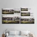 Longhorn Cattle, rustic wall art, farmhouse art, black cowgirl painting, extra wide art, framed canvas print, panoramic painting