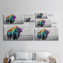 Neon Buffalo Portrait Canvas Print | Western Wall Art | Afrocentric Art | Moody Art | Rustic Decor | Southwest Art | Extra Wide Art.