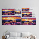 Rattlesnake Sunset, wildlife painting, southwest wall art, mountain painting, rustic decor, panoramic art, Framed Canvas Print, farmhouse art