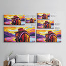 Pack horse, rugged adventure, cowboy aesthetic, mountain sunset, rustic decor, extra wide art, nostalgic western, framed canvas print