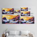 Ocean waves, coastal decor, rocky seascape, beach sunset, nautical wall art, panoramic art, coastal painting, framed canvas print