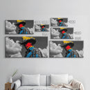 Western Cowboy Portrait Canvas Print Rustic Decor Southwest Wall Art Black Cowgirl Painting Farmhouse Art Extra Wide Horizontal Art