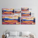Mountain Landscape Art, pink orange wall art, sunset painting, extra wide art, panoramic art, landscape painting, canvas print