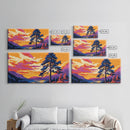 Pine Tree Sunset, smoky mountain art, Joshua tree art, landscape painting, rustic decor, extra wide wall art, framed canvas print