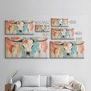 Longhorn Skull Art, southwest wall art, boho art, rustic decor, skull art, extra wide art, wabi sabi art, framed canvas print, farmhouse art