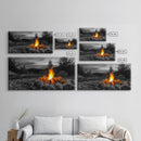Rustic Campfire Art Framed Canvas Print | Moody Art | Cozy Cabin Wall Art | Above Couch Art | Warm Fireplace Decor | Gift Idea | Fall Wall Art
