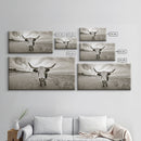 Longhorn, beach, western decor, rustic art, farmhouse art, extra wide art, above sofa art, panoramic painting, framed canvas print