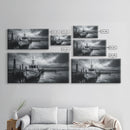 Fishing boat, nautical decor, coastal painting, rustic art, panoramic painting, extra wide art, above sofa art, framed canvas print