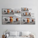 Highland Cows Canvas Print | Rustic Farmhouse Art | Black and White Cattle Painting | Moody Art | Above Sofa Wall Art | Extra Wide Art