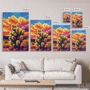 Sunset Cactus, Joshua tree art, pink orange wall art, southwest wall art, gift idea for him, extra wide art, bold colors, Framed Canvas Print