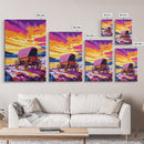 Colorful Wagon, pink orange wall art, landscape painting, southwest wall art, farmhouse art, boho art, framed canvas print, above bed art