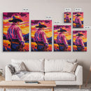 Western Cowboy, Sunset Art, Rustic Wall Art, Coastal Cowgirl Wall Art, Canvas Print, Landscape Painting, Moody Art, Gift Idea For Him