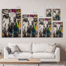 Black and White Cow, rustic art, farmhouse art, bull and bear art, southwest wall art, abstract animal painting, Framed Canvas Print