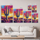 Saguaro Cactus, Desert Sunset, Vibrant Landscape, Southwest Wall Art, Canvas Print, Extra Wide Art, Rustic Decor, Joshua Tree Art