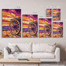 Vibrant Wagon Wheel, Pink Orange Wall Art, Boho Art, Framed Canvas Print, Southwest Aesthetic, Above Sofa Art, Rustic Decor, Gift Idea