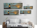 Lantern, rustic art, moody art, oil painting, long narrow wall art, extra wide art, above sofa art, Framed Canvas Print