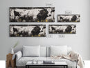 Black and White Cow, farmhouse art, rustic wall art, extra wide art, wabi sabi art, vintage horse art, Canvas Print