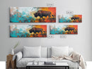 Abstract bison, rustic decor, teal wall art, western painting, bold color art, boho art, extra wide art, framed canvas print