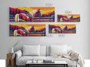 Western horse, saddle, cowboy, sunset, rustic wall art, panoramic art, framed canvas print, extra wide art, horse wall art